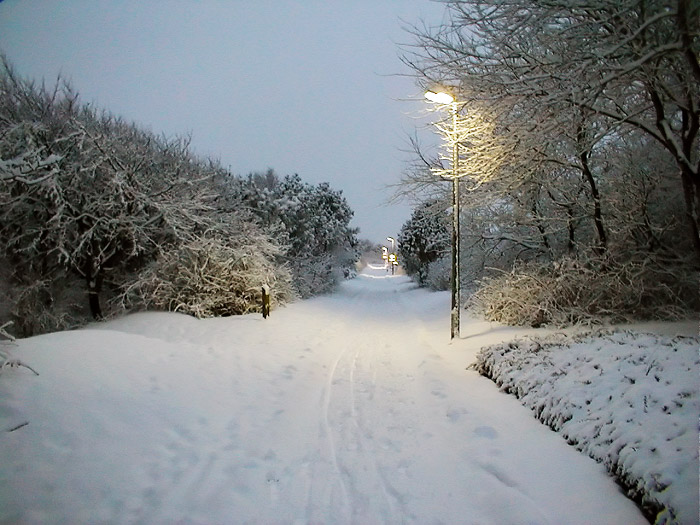 Verschneiter Fußweg zum Westen