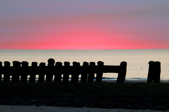 Pfahlbuhne M in der Abenddämmerung