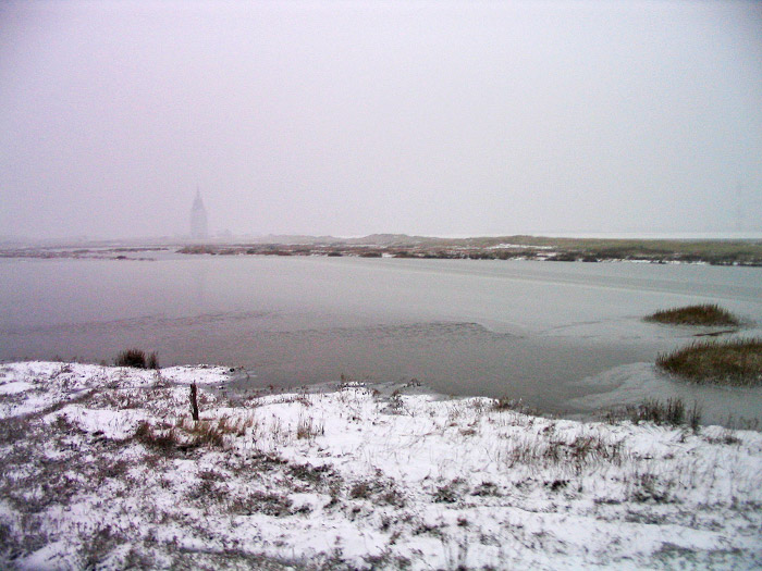 Schneefall bei der Überfahrt nach Harle