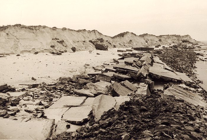 Sturmflut 1962. Zerstörte Strandmauer